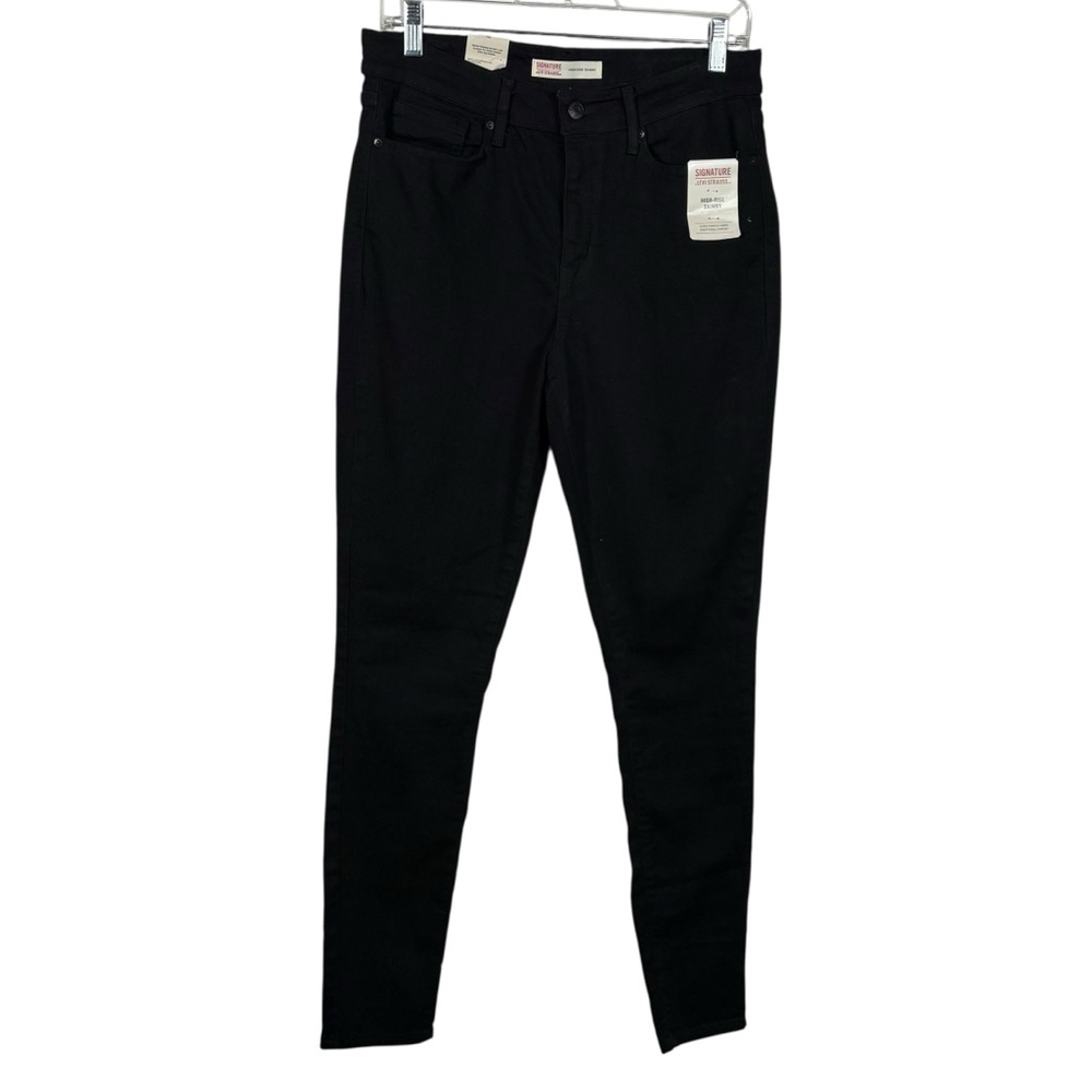 Signature Levi Strauss Black Super Stretch Denim High Rise Skinny Jeans 10 Long